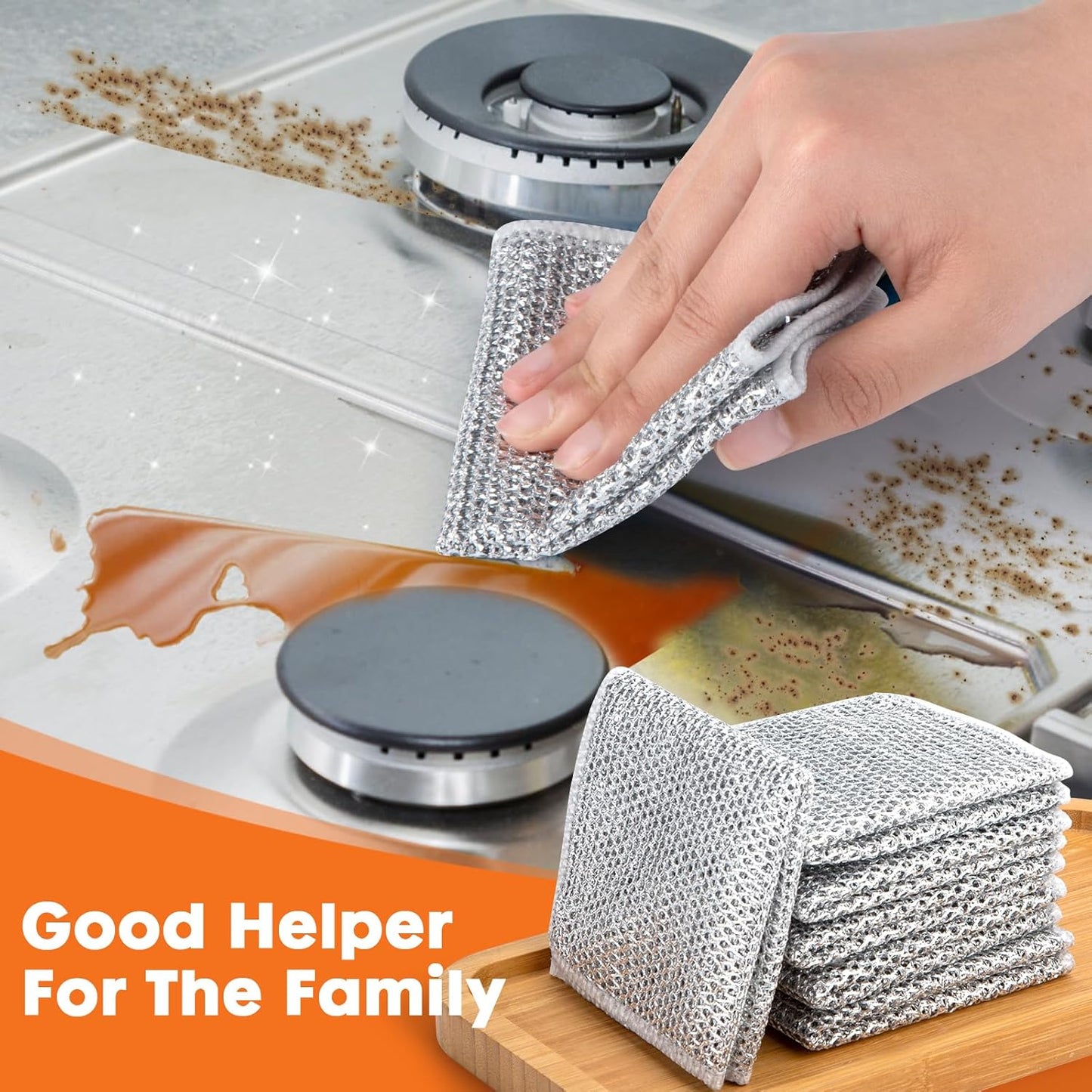 COBETE Non Scratch Wire Dishcloth,Double-Layer Wire Dishwashing Rags for Wet and Dry,Wire Miracle Cleaning Towels and Dish Cloths Multipurpose for Washing Dishes,Cookware, Sinks,Stove Tops,Pack of 6