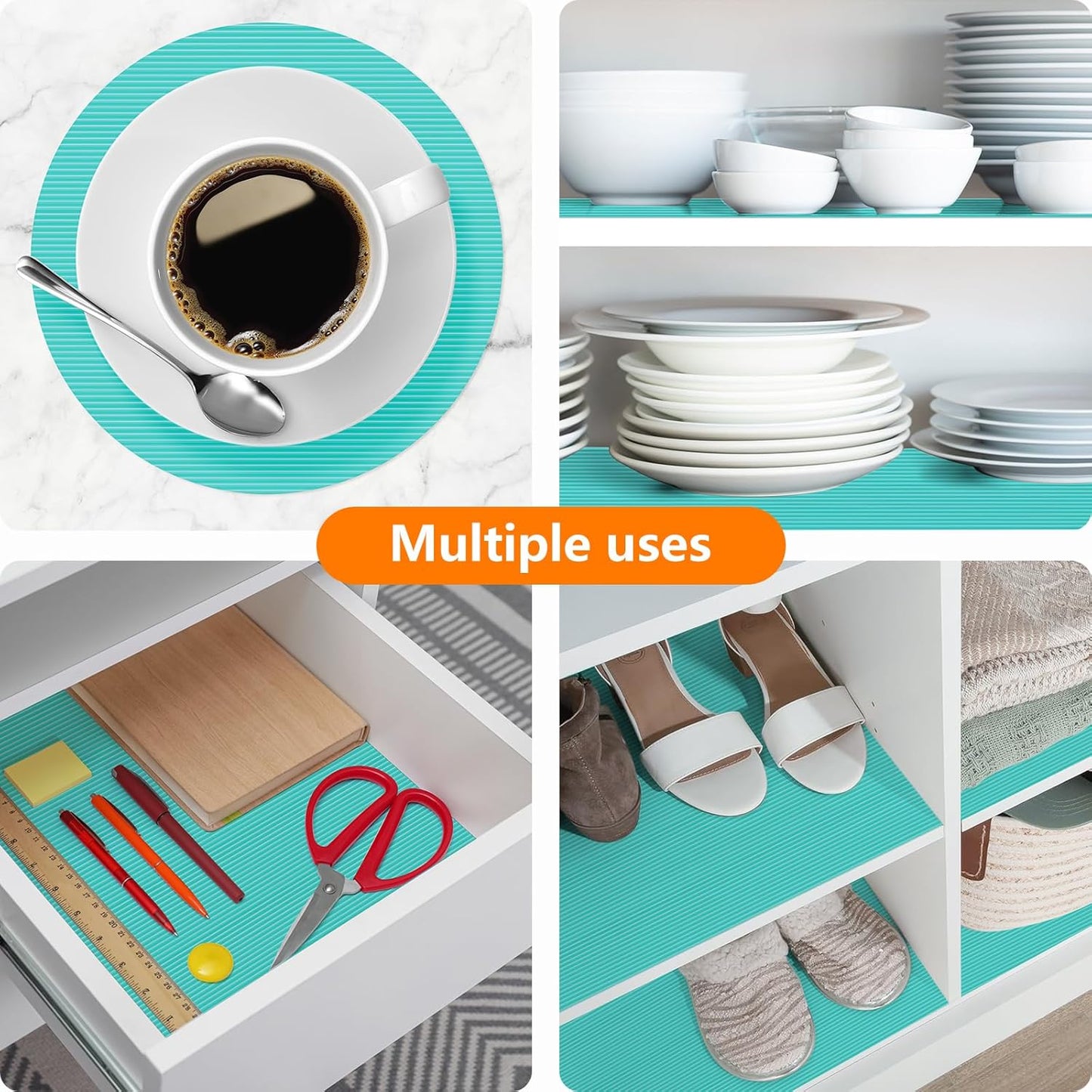 Shelf Liners for Kitchen Cabinets Drawer Liner Non Adhesive Cupboard Mat EVA Material Waterproof Refrigerator Mats Washable Fridge Liner for Cupboard and Desks Liner Blue 17.3 x 393.7 Inches