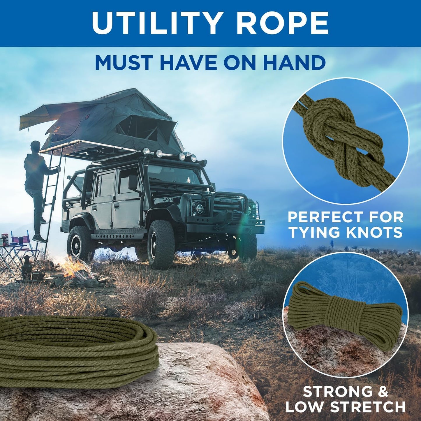 TECEUM Cotton Rope 3/16” (5 mm) – 100 FT – Strong All-Purpose Braided Rope – Natural Cotton – for Crafting, Сamping, Clothes Line, DIY, Indoor & Outdoor Use – Army Green