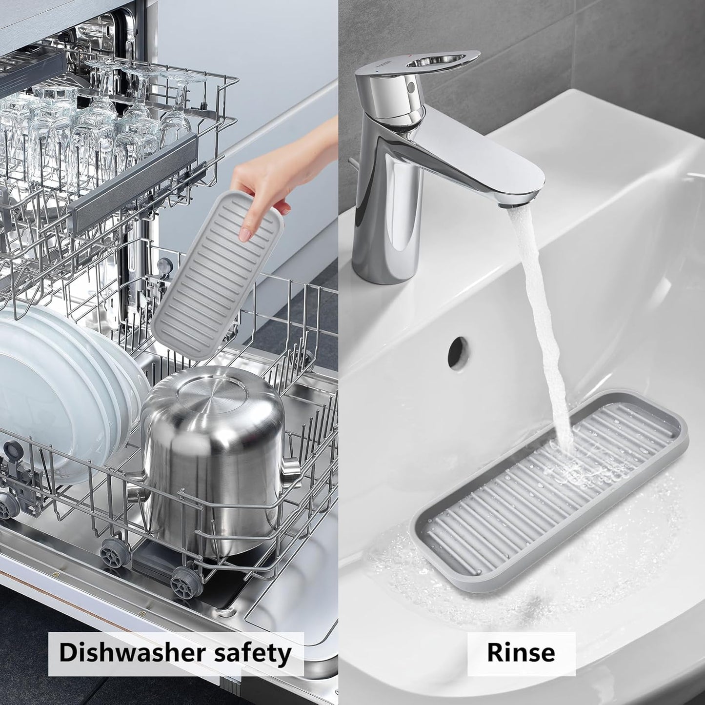 Silicone Sponge Holder 2 Pack, Dish Soap Holder for Kitchen Counter, Waterproof Sponge Soap Tray for Kitchen Sink Bathroom, Multipurpose Sink Caddy Organizer for Soap Dispenser Light Grey