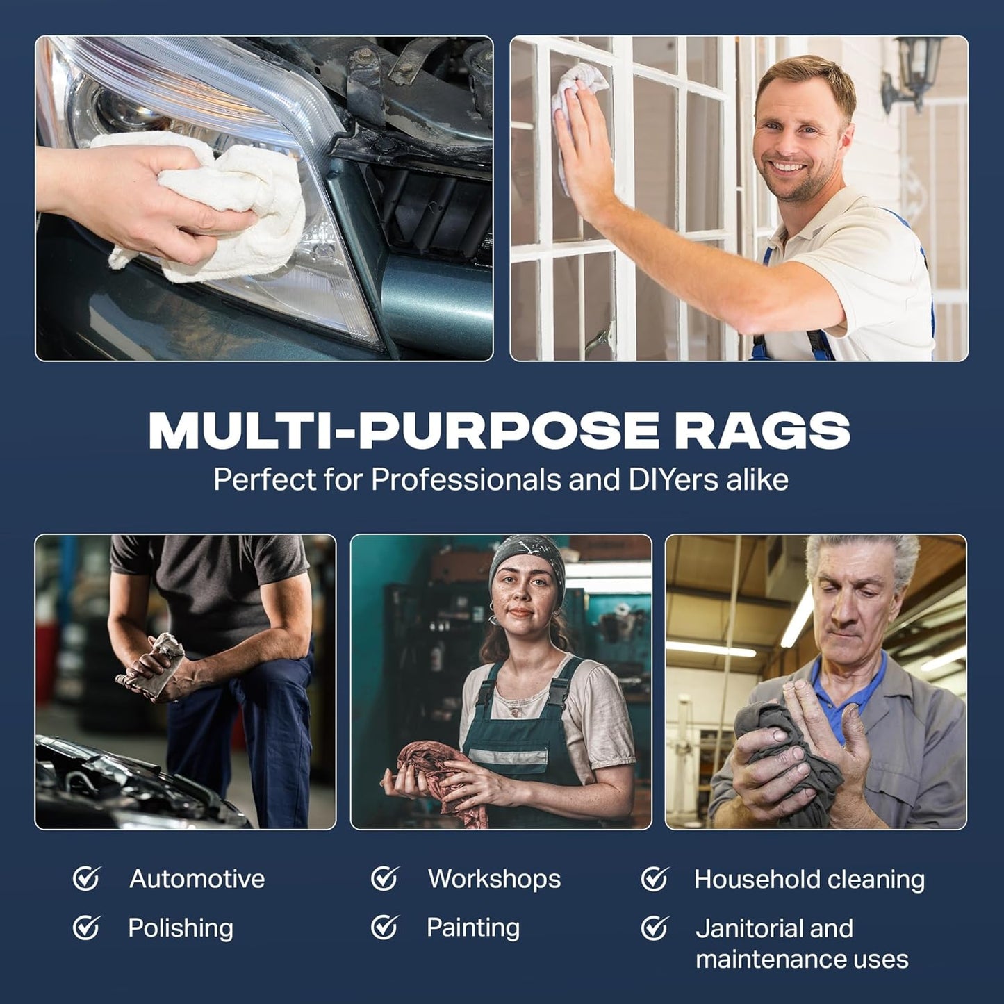 Angel-in-Armor White T-Shirt Rags – 50lb Bulk Box of Recycled Cotton Knit Shop Rags – Low Lint Cleaning Cloths for Mechanics, Oil Changes, Industrial and Commercial Use