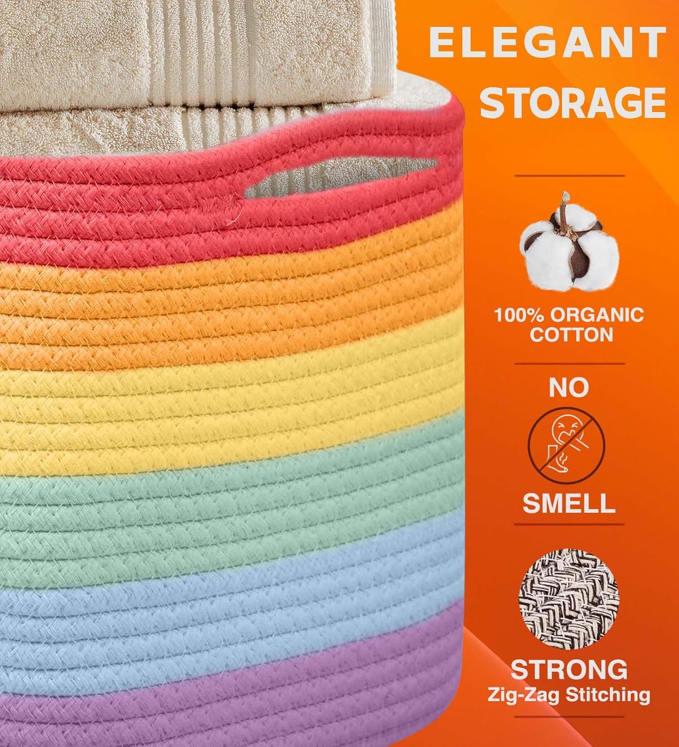 CHAT BLANC Rainbow Cotton Rope Baskets for Organizing | Storage Baskets for Shelves | Rainbow Rope Basket for Storage, Small Laundry Baskets, Woven Baskets for Storage, Dog Toy Bin, Baby Basket, 3Pack