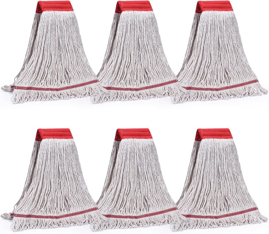 Matthew Cleaning Commercial Mop Head Replacement, 5 Inch Wide Headband, Looped End Cotton Blend String Wet Mops for Floor Cleaning, 18 oz Medium, 6-Pack White