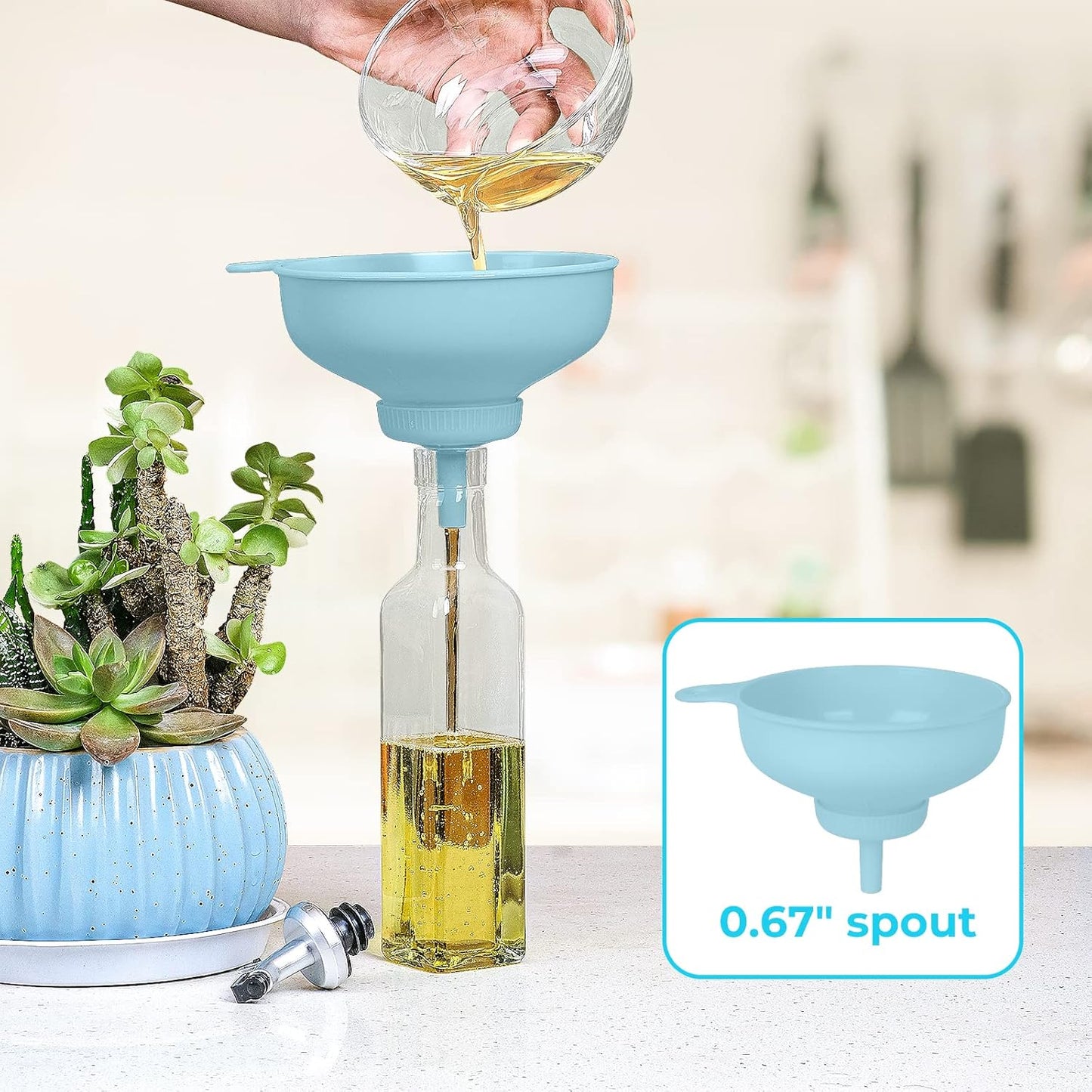 Wide Mouth Kitchen Funnel, Food Grade Plastic Cooking Canning Funnel with 4 Sizes Spouts for Filling Wide and Regular Mason Jars, Spray Dropper Oil Bottle Jug Spices Shampoo Sauce