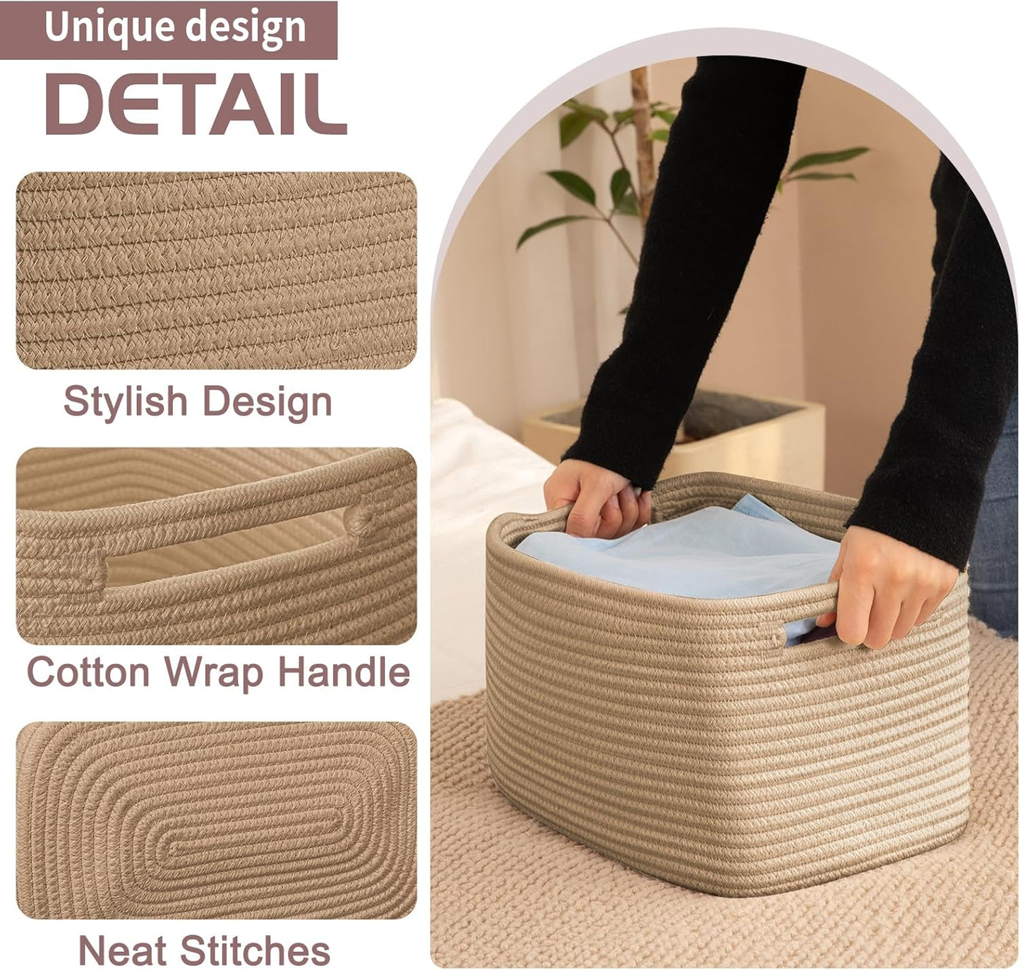 OIAHOMY 4 Pack Storage Baskets for Organizing, Cube Storage Bins for Shelves, Rectangle Storage Baskets With Handles, Woven Baskets for Storage, 12.7''Lx9''Wx7.8''H, Yellow