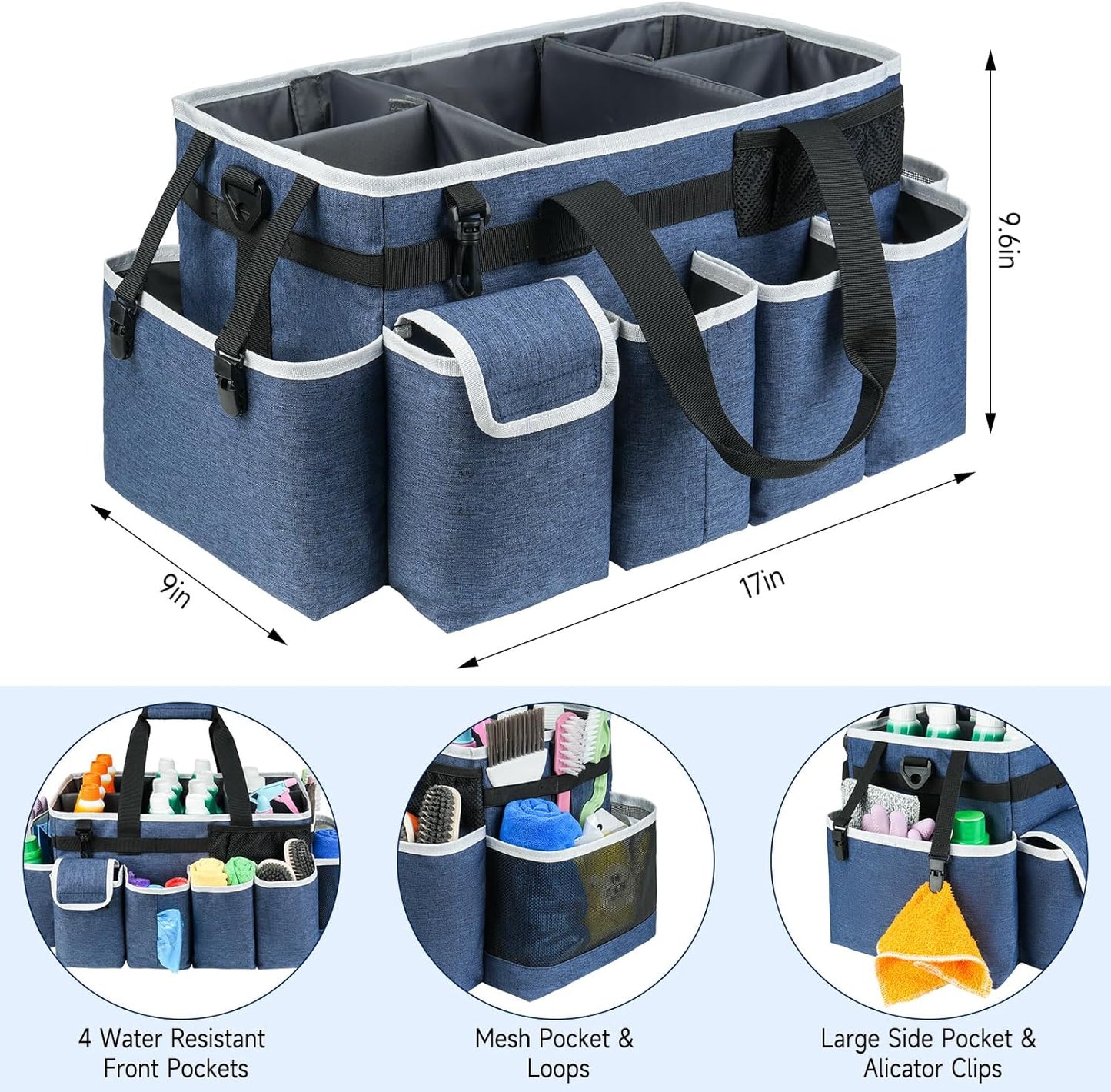 Cleaning Caddy Bag,Extra Large Cleaning Supplies Organizer with Handle for Housekeepers,Blue