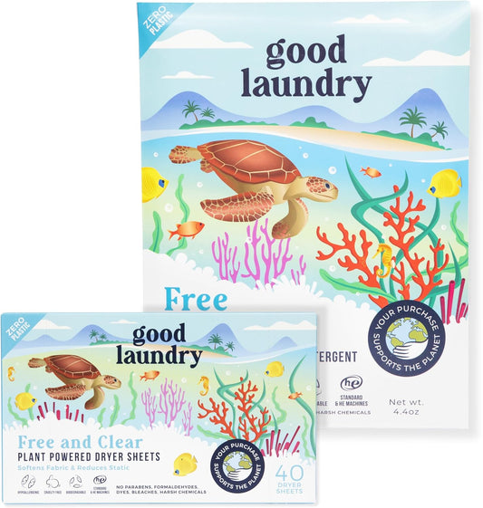 Good Laundry Detergent Sheets Unscented, & Dryer Sheet Bundle - No Plastic Jugs, Eco-Friendly, Zero Harsh Chemicals, Hypoallergenic - Based in the USA
