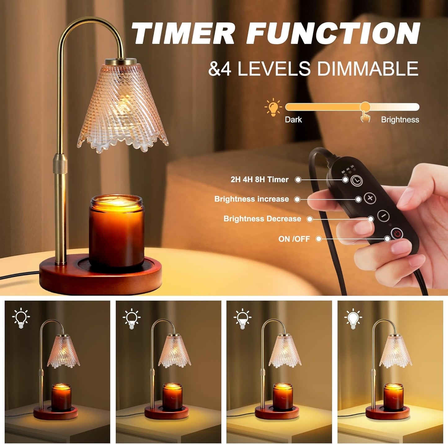Candle Warmer lamp with Timer & Dimmer Birthday Gifts for Women Mom, House Warming Gifts New Home Decor, Wax Melt Warmer for Jar Candles, Home Bedroom Decor with 2 Bulbs(Leafy Amber)