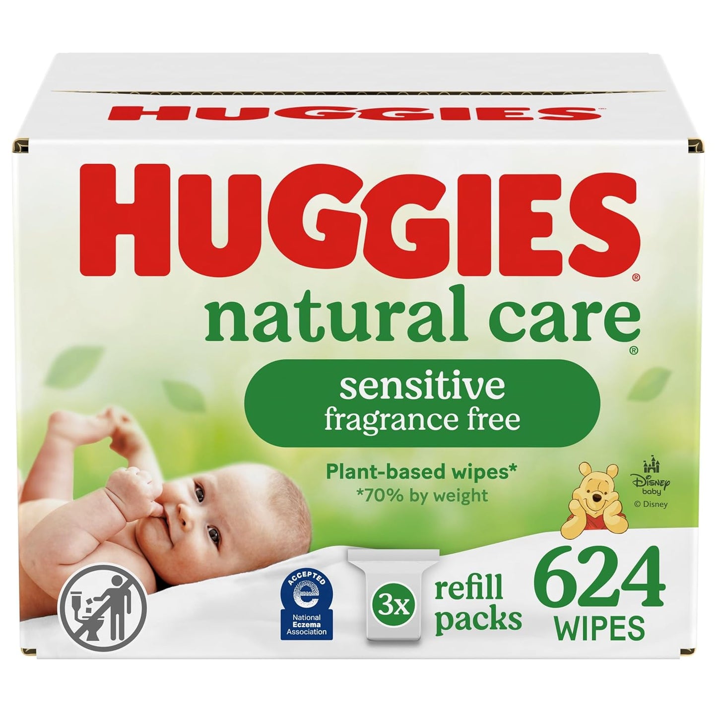 Huggies Natural Care Sensitive Baby Wipes, Hypoallergenic, 99% Purified Water, 3 Refill Packs (624 Wipes Total)