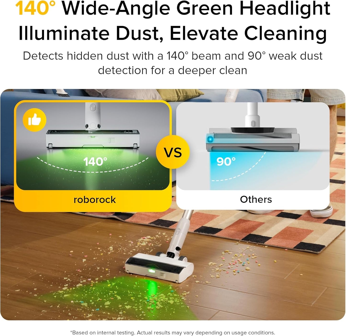 roborock H60 Cordless Stick Vacuum Cleaner, 115AW Suction Power, 60-Min Runtime, 90° Bendable Tube, Dust-Revealing LED, Anti-Tangle Cordless Vacuum Cleaners for Home, Carpets, Hard Floors & Pet Hair