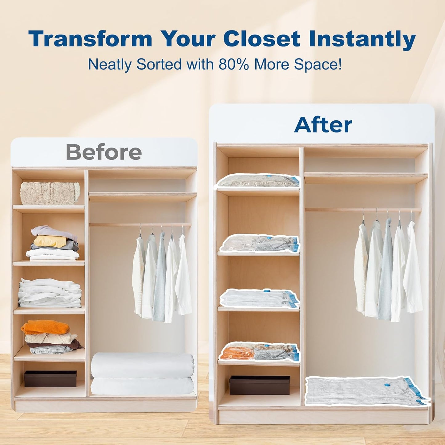 HOUSE DAY 10 Small Vacuum Seal Bags For Clothing Travel, 80% Space Saving Travel Vacuum Bags with Electric Pump, Vacuum Storage Bags For Clothes, Bedding, Moving, Camping, Toys, Storage & Organization