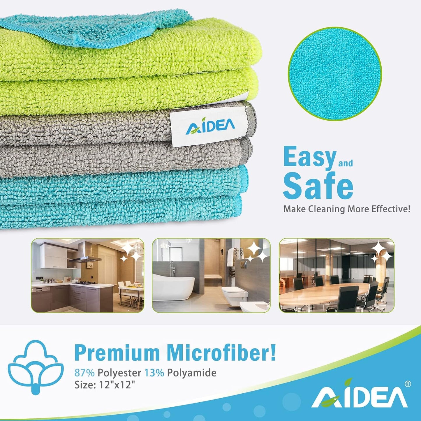 AIDEA Microfiber Cleaning Cloth-50PK, Soft Microfiber Towels for Cars, Absorbent Cleaning Rags, Lint-Free Streak-Free Wash Cloths for House, Kitchen, Window(12in.x12in)