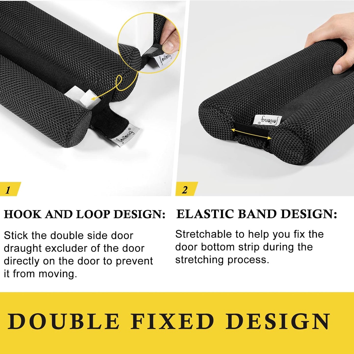 fowong Door Draft Stopper 30" to 36" Soundproofing Under Door Draft Blocker, Adjustable Noise Stopper Seal Large Gap, Black