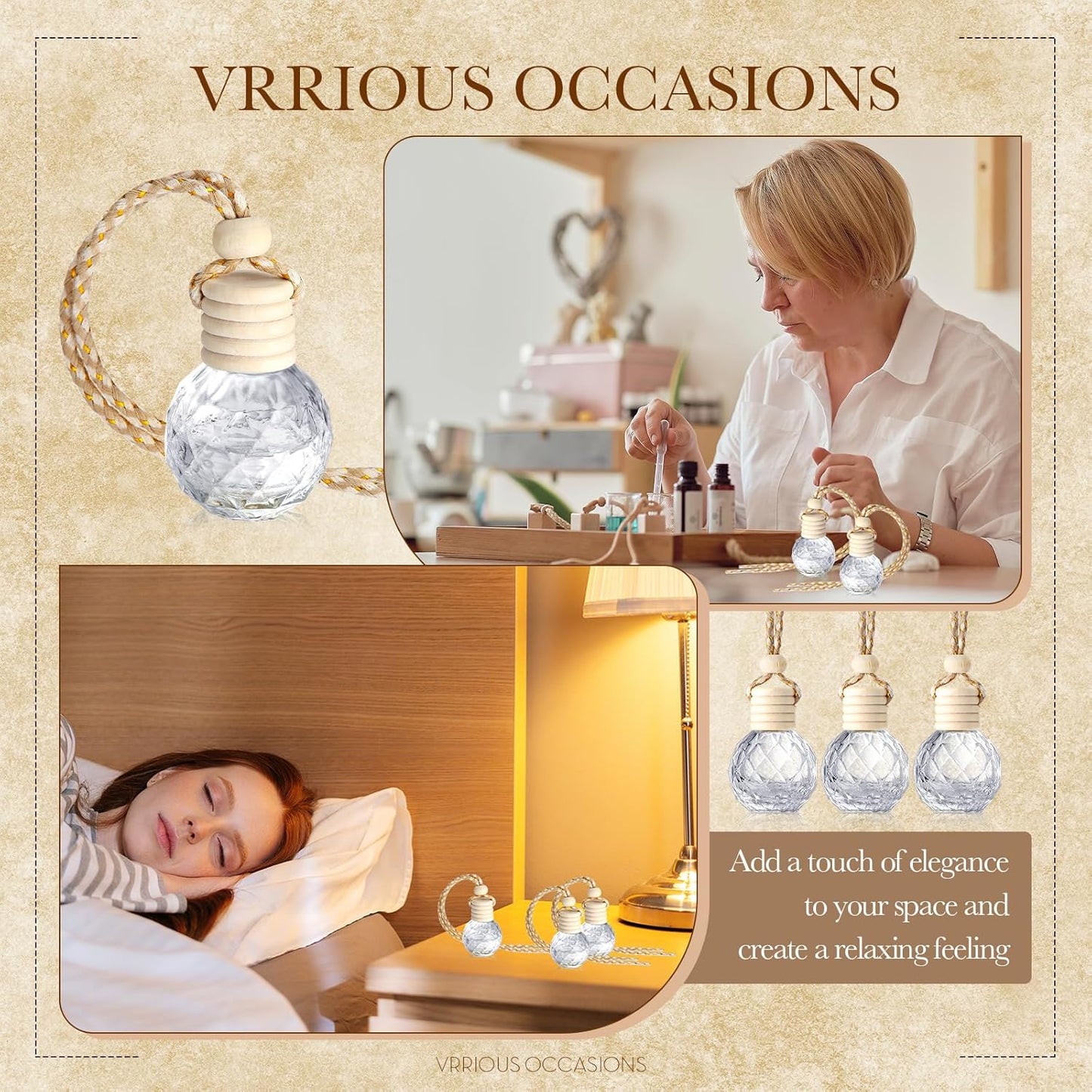 BBTO 50 Pcs Hanging Car Air Freshener Car Diffuser Bottles Empty Glass Perfume Bottle Freshener Diffuser Bottle Pendant for Essential Oil Fragrance Aromatherapy Bottle Ornament(Round Diamond)