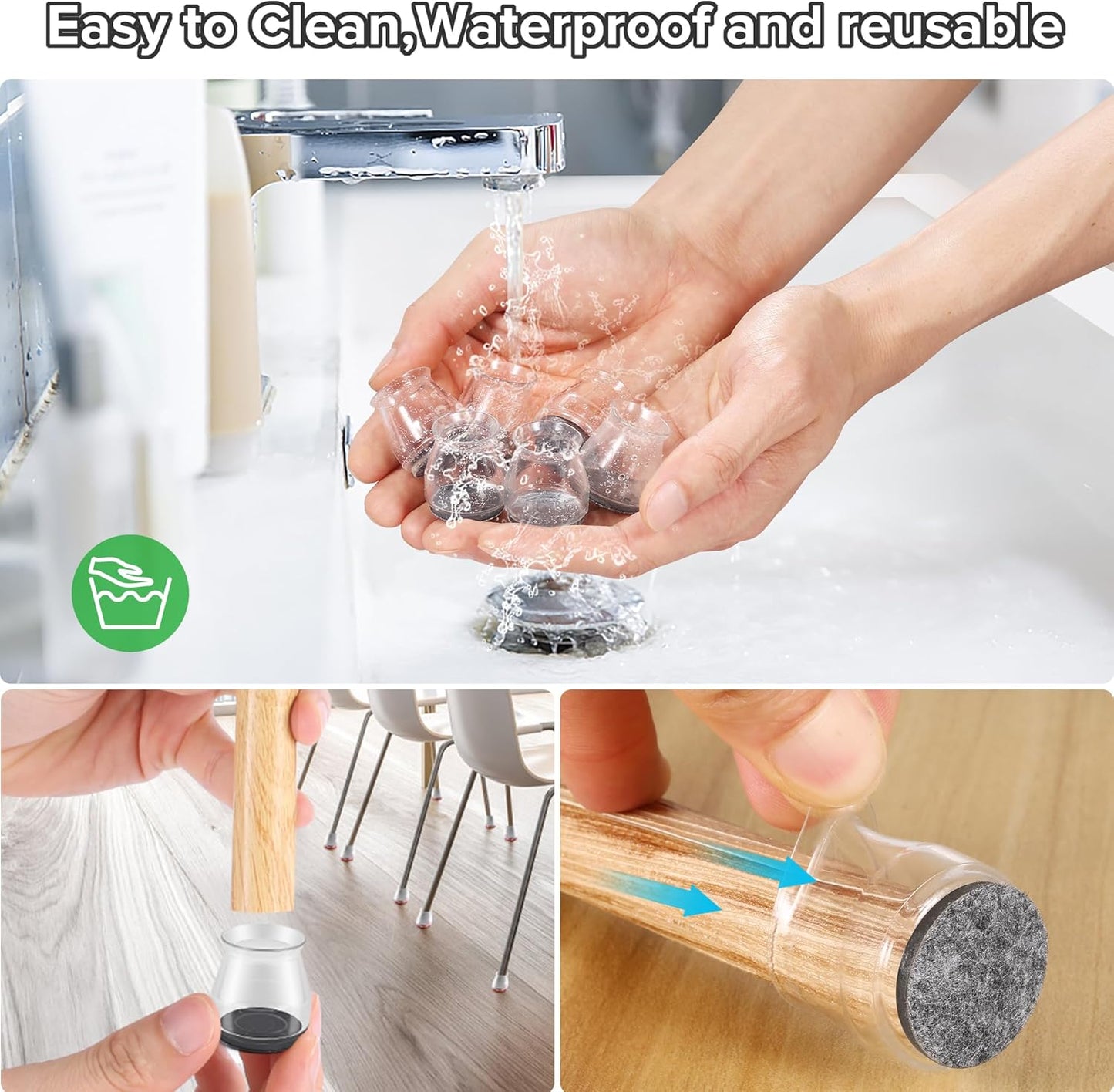 24PCS Upgraded Silicone Chair Leg Floor Protectors for Hardwood Floors, Furniture Sliders for Chair Legs, Felt Bottom Furniture Pads, Anti-Slip Round&Square Cap Covers to Scratch and Reduce Noise