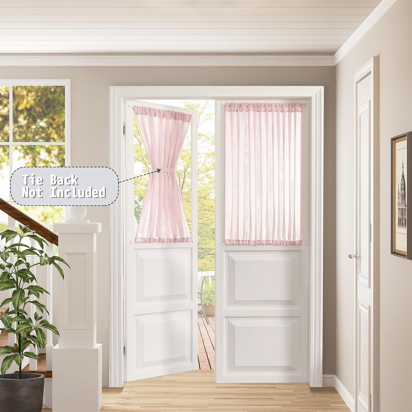 Tollpiz Short Sheer Door Curtains Closet Linen Textured Curtains Sheer Doorway Light Filtering Voile Patio Glass Door Rod Pocket Curtain French Door, 54 x 40 inches Long, Pink, Set of 1 Panel