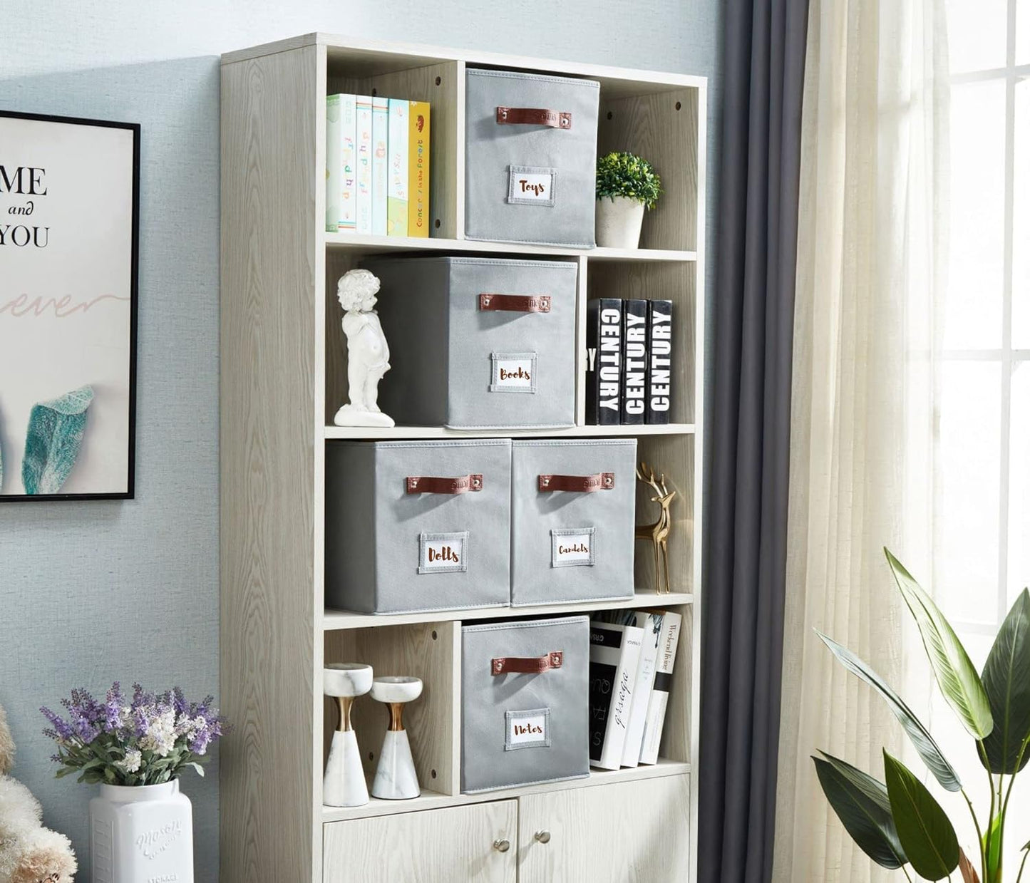 DECOMOMO Storage Cubes, 13x13x13 Storage Cube Bins with Labels, Fabric Organizer Bins (13" / 6pcs, Grey)