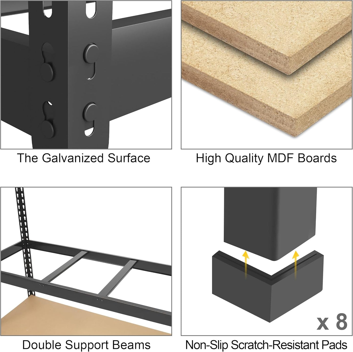 PrimeZone 6 Pack Heavy Duty Storage Shelves - 47" W x 18" D x 71" H 5 Tier Adjustable Garage Storage Shelving, Metal Storage Utility Rack Shelf Unit for Warehouse Pantry Closet Kitchen, Black