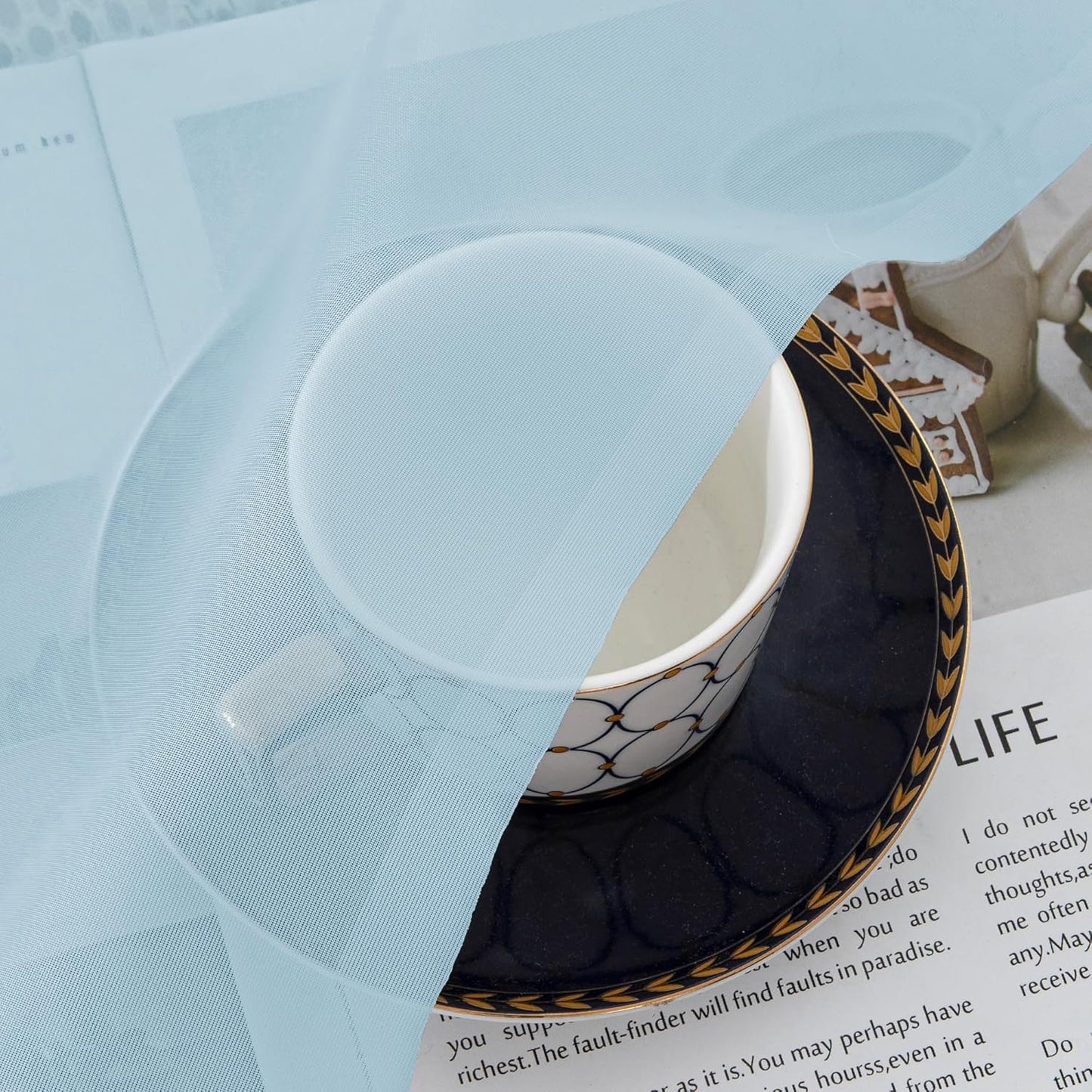 Chyhomenyc Sky Blue Sheer Curtains 45 Inch Long 2 Panels, Light Filtering Rod Pocket Voile Short Curtains Drapes for Living Room Bedroom Small Windows, 42Wx45L Inches