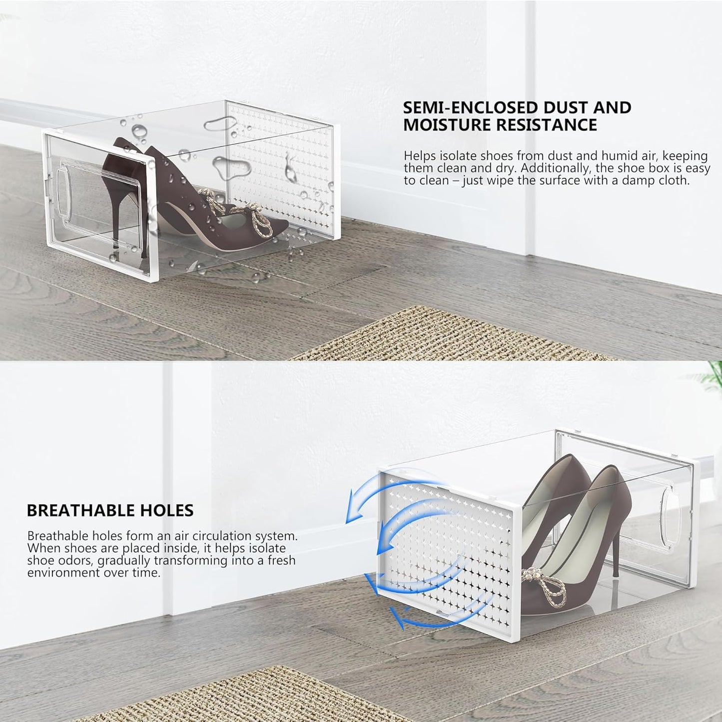 12 Pack X-Large Modular Clear Plastic Stackable Shoe Storage Organizer for Closet, Portable Space Saving Versatile Sneaker Shoe Rack Containers Bins Holders, White0303