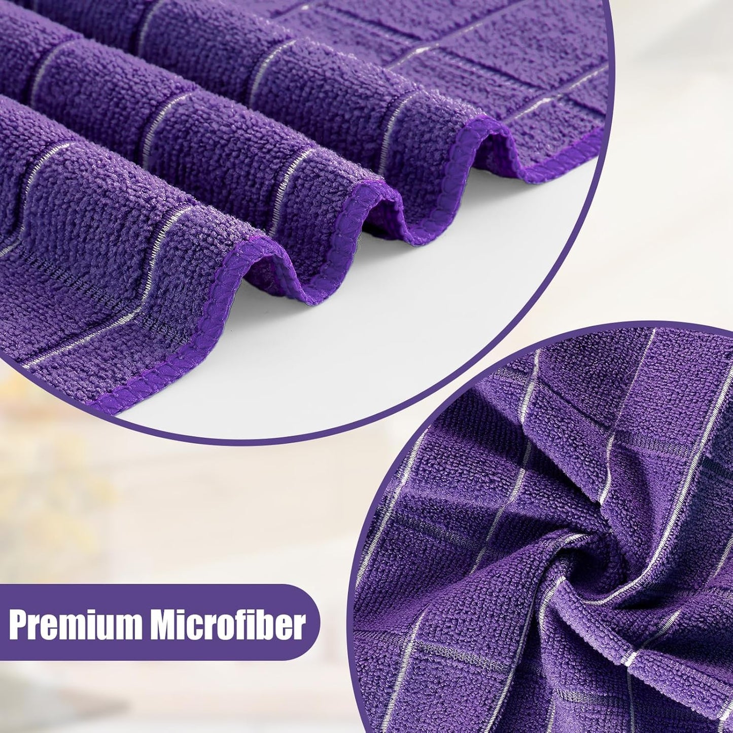 Homaxy Microfiber Kitchen Towels and Dishcloths Set, 12 Pack Soft and Absorbent Dish Hand Towels Bulk, 28 x 16 Inch & 12 x 12 Inch Quick Drying Rags for Washing Dishes, Purple