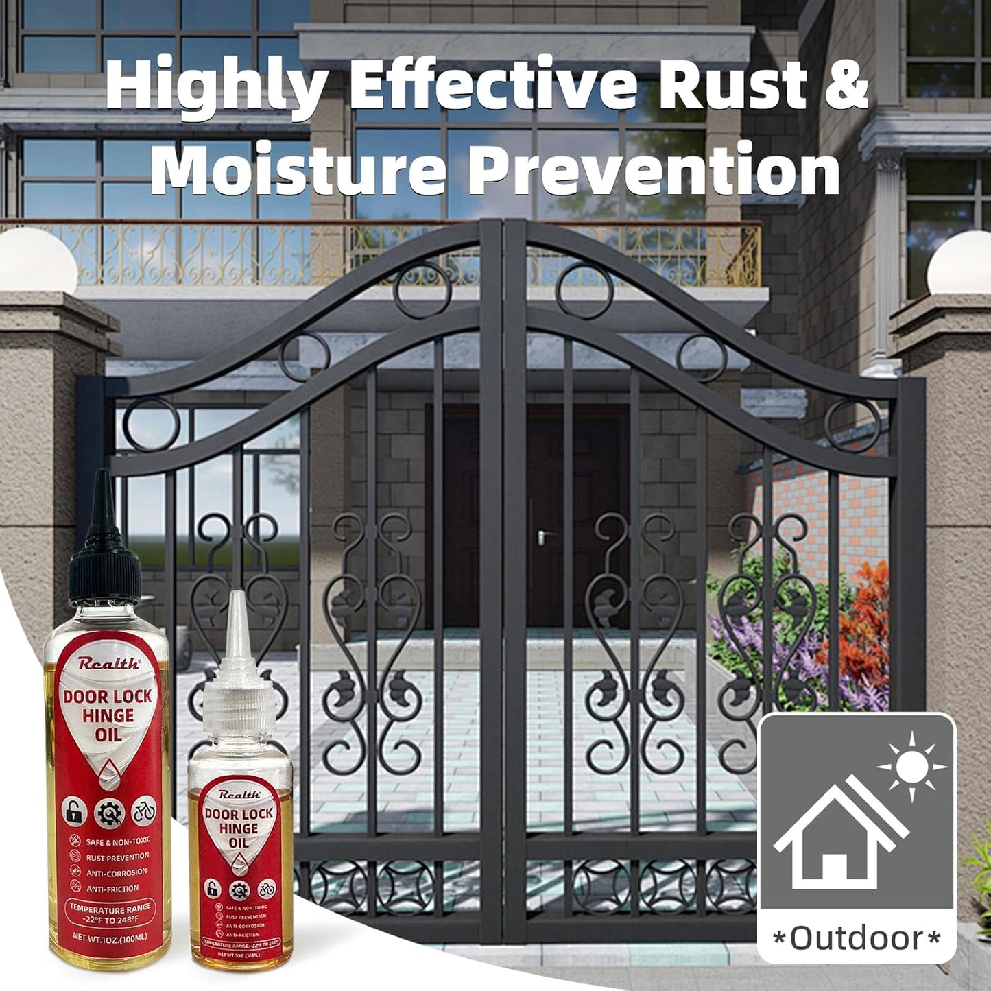 Realth Door Hinge Lubricant -Garage Door Lubricant Oil Great for Squeaky Hinges, Locks, Chains, Keyholes & More - Long-Lasting, Non-Toxic, Rust-Resistant with Precision Oiler Needle (30ml)