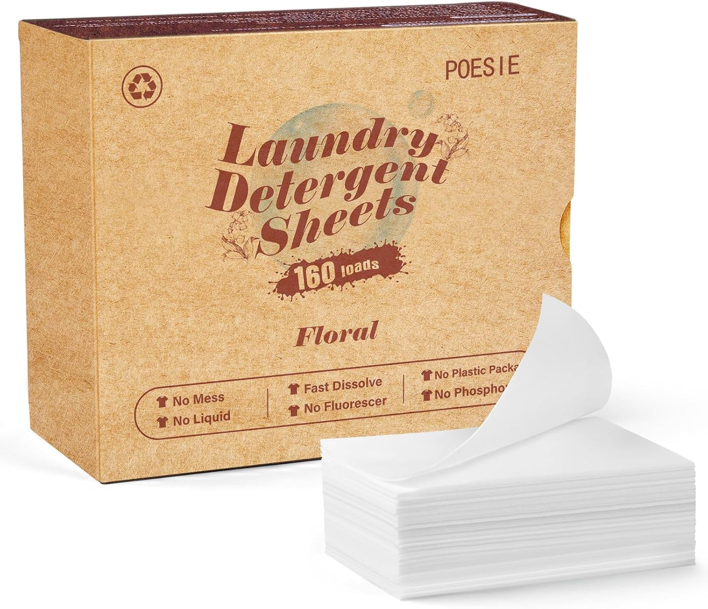 Poesie Laundry Detergent Sheets Floral Scent 160 Count College Dorm Essentials for Girls No Messy Liquid Powder Detergent Strips for Clothes Washing