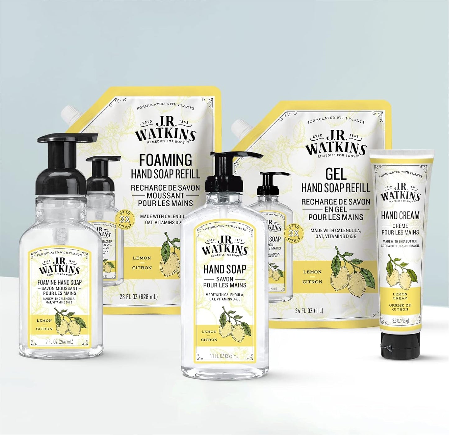 J.R. Watkins Foaming Hand Soap Refills, , Alcohol-Free Hand Wash, Cruelty-Free, , Moisturizing Hand Soap Refill for Bathroom or Kitchen, Lemon 28 fl oz Foam Soap Refill, 6 Pack