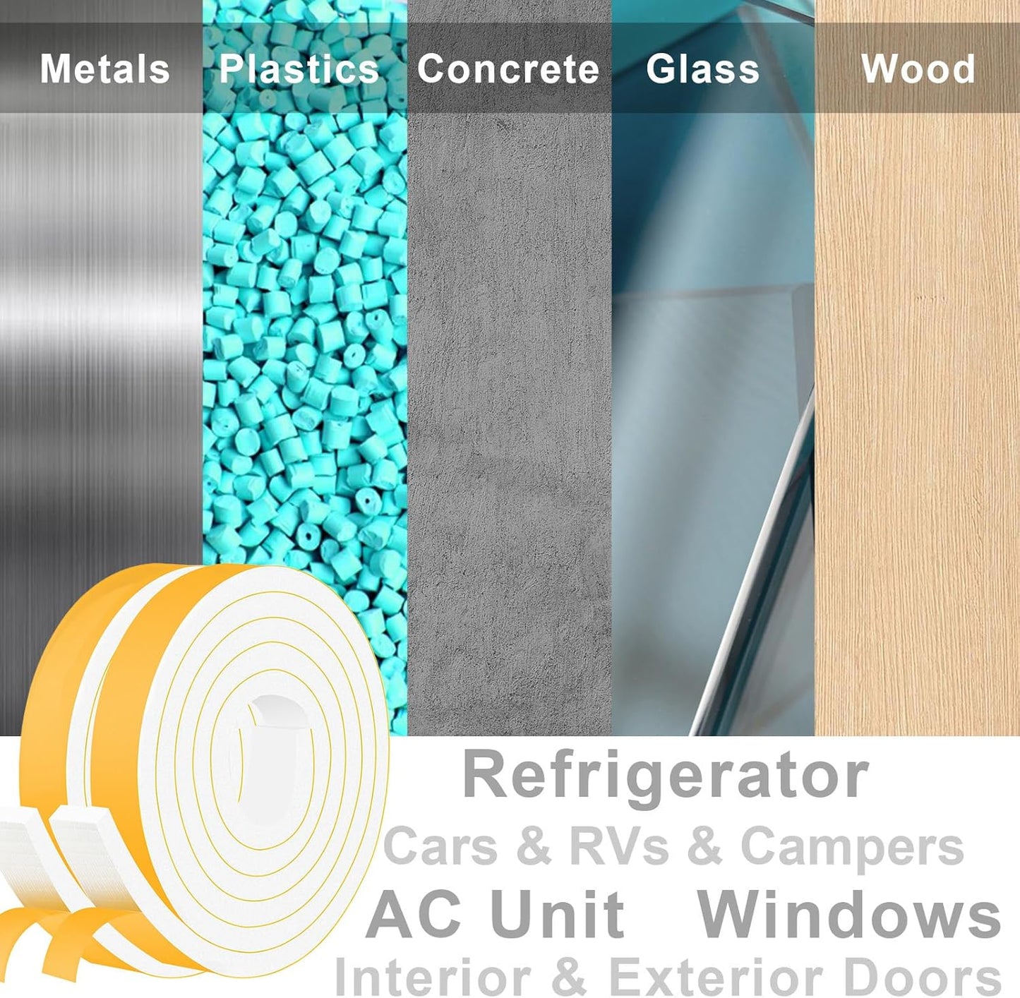 Strong Adhesive Foam Weather Stripping, High Density Door Insulation Strip，AC Window Insulation, Weather Stripping for Door Frame, Neoprene Window Insulation, White(1 in x 3/8 in x 13Ft)