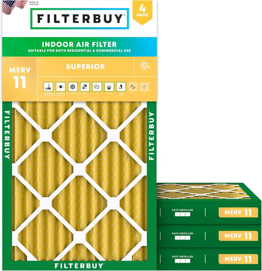 Filterbuy 14x24x2 Air Filter MERV 11 (MPR 1200) Allergen Defense Replacement (4-Pack), Electrostatic Pleated HVAC AC Furnace Filters, Made in USA (Actual Size: 13.50 x 23.50 x 1.75)
