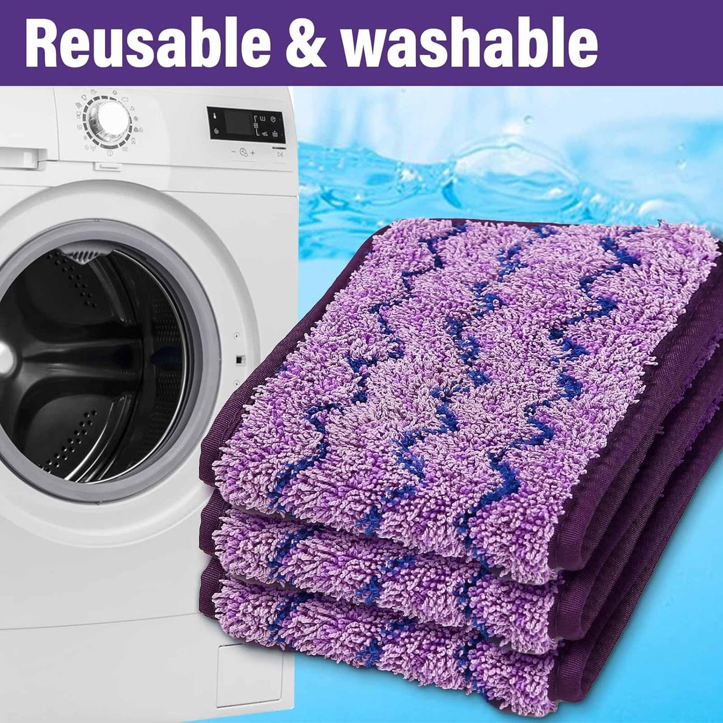 16.5 inch Mop Pads Refills, 3 Pack Microfiber Reusable Replacement Mop Pads Flat Replacements Heads for Wet Or Dry Floor Cleaning and Scrubbing, Purple Cloth