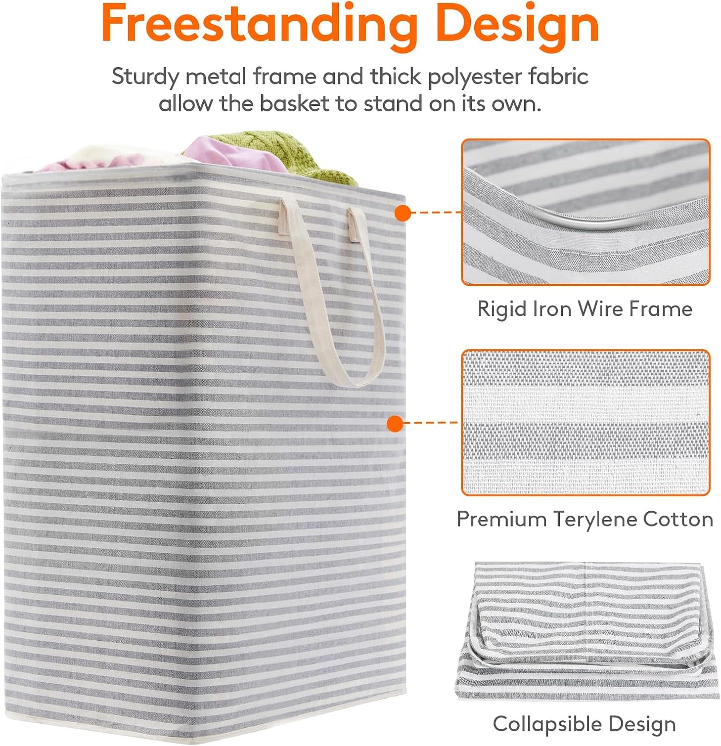 Lifewit 2 Pack Laundry Hamper Large Collapsible Laundry Baskets, Freestanding Waterproof Clothes Hamper with Easy Carry Handles in Laundry Room Bedroom Bathroom College Dorm for Adults, Grey, 2 x 125L