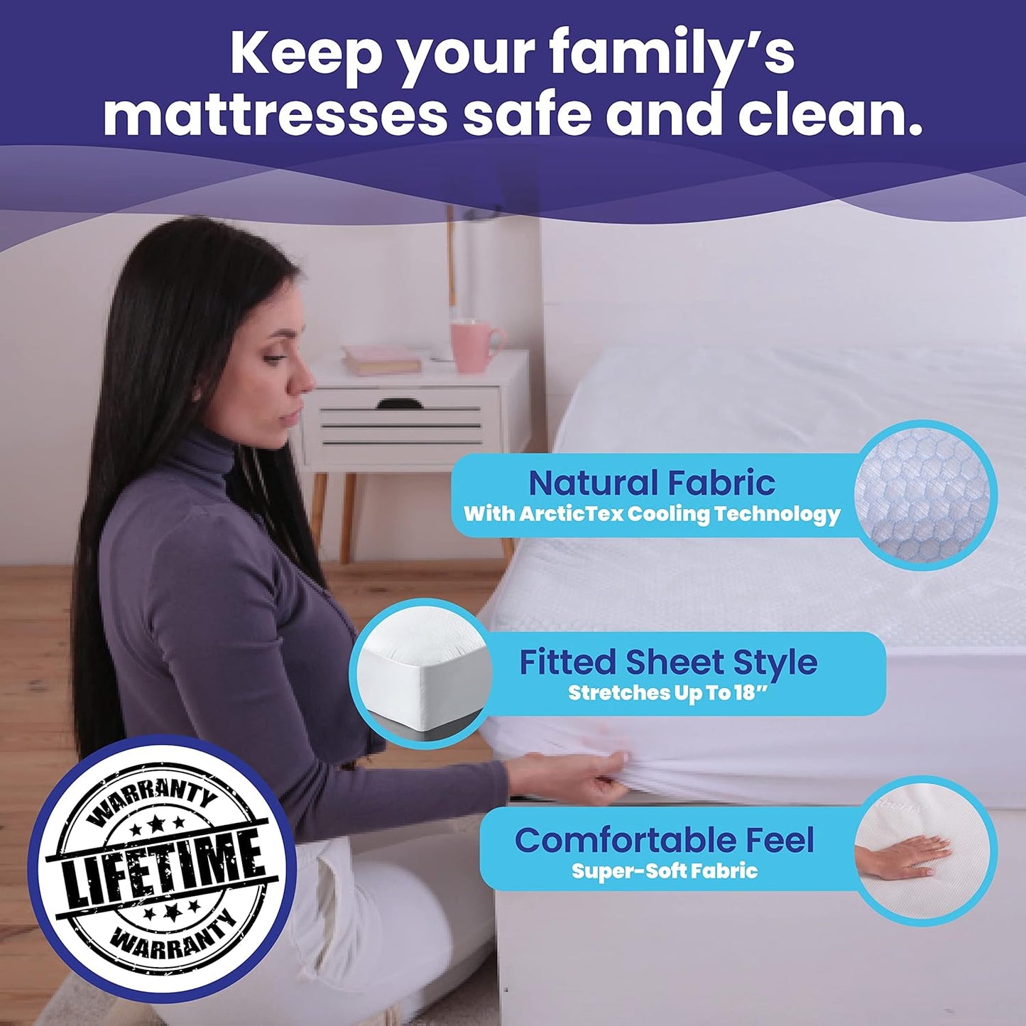 Cal King Size Waterproof Cooling Mattress Protector by Slumberfy - Premium Skin-Safe Cover, Natural Fabric with ArcticTex Technology, Noiseless Quilted Mattress Cover - 72x84 in.