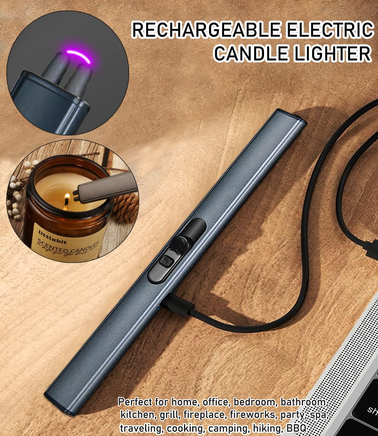 5IN1 Candle Accessory Set, Candle Wick Trimmer Cutter, Candle Snuffer & Candle Wick Dipper,Electric Lighter,Storage Tray Plat & Bag for Aromatherapy Candle Lover (Black)