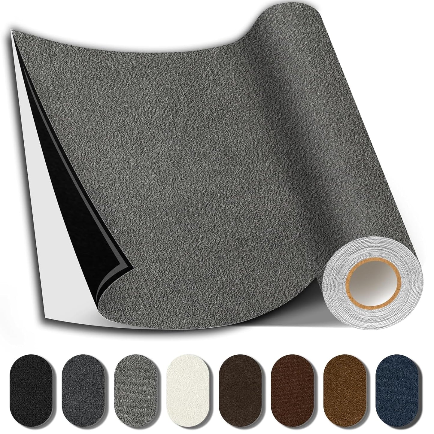 Suede Repair Patch, 17X79 Inch Fabric Large Repair Tape, Self-Adhesive Patches for Furniture, Sofa, Car Interior, Shoes, Hand Bag, Clothing (Grey, 17X79 Inch)