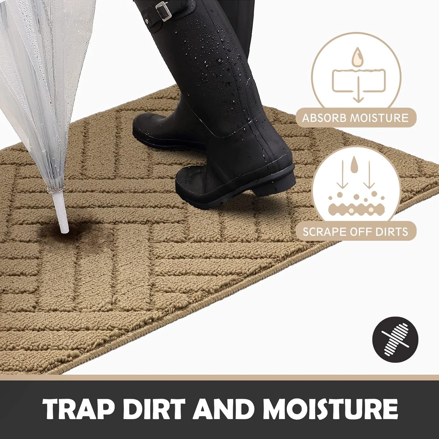 Door Mat Indoor Doormat, Entryway Rug Door Mats Non-Slip Rubber Backing, Low-Profile Entrance Rugs, Absorbent Resist Dirt Doormats Inside Floor Door mat for Entryway,20" x31.5 Brown