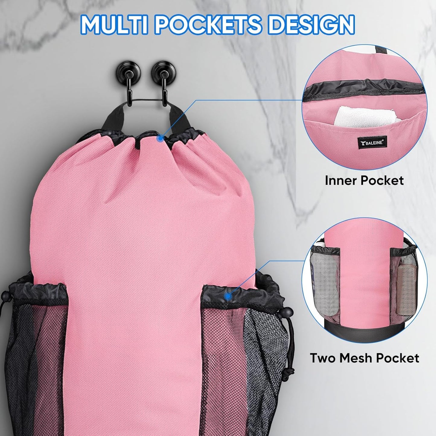 BALEINE 120L Laundry Bag Backpack, 900D Oxford Fabric Large Travel Laundry Bags with Shoulder Straps and 2 Mesh Pockets for College Dorm, Apartment, Laundromat (Pink, 120L)