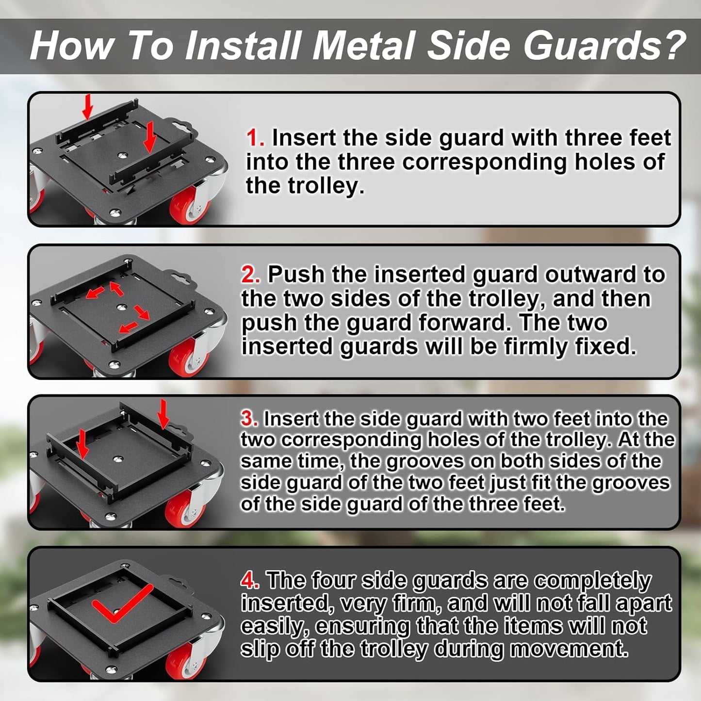 Furniture Dolly 5 Wheels Heavy Duty with Removable Side Guards,3307 Lbs Capacity,360° Rotating Wheels & Side Brake,Furniture Movers Lifter Tool with Wheels for Appliances,Sofas,Beds,Pianos