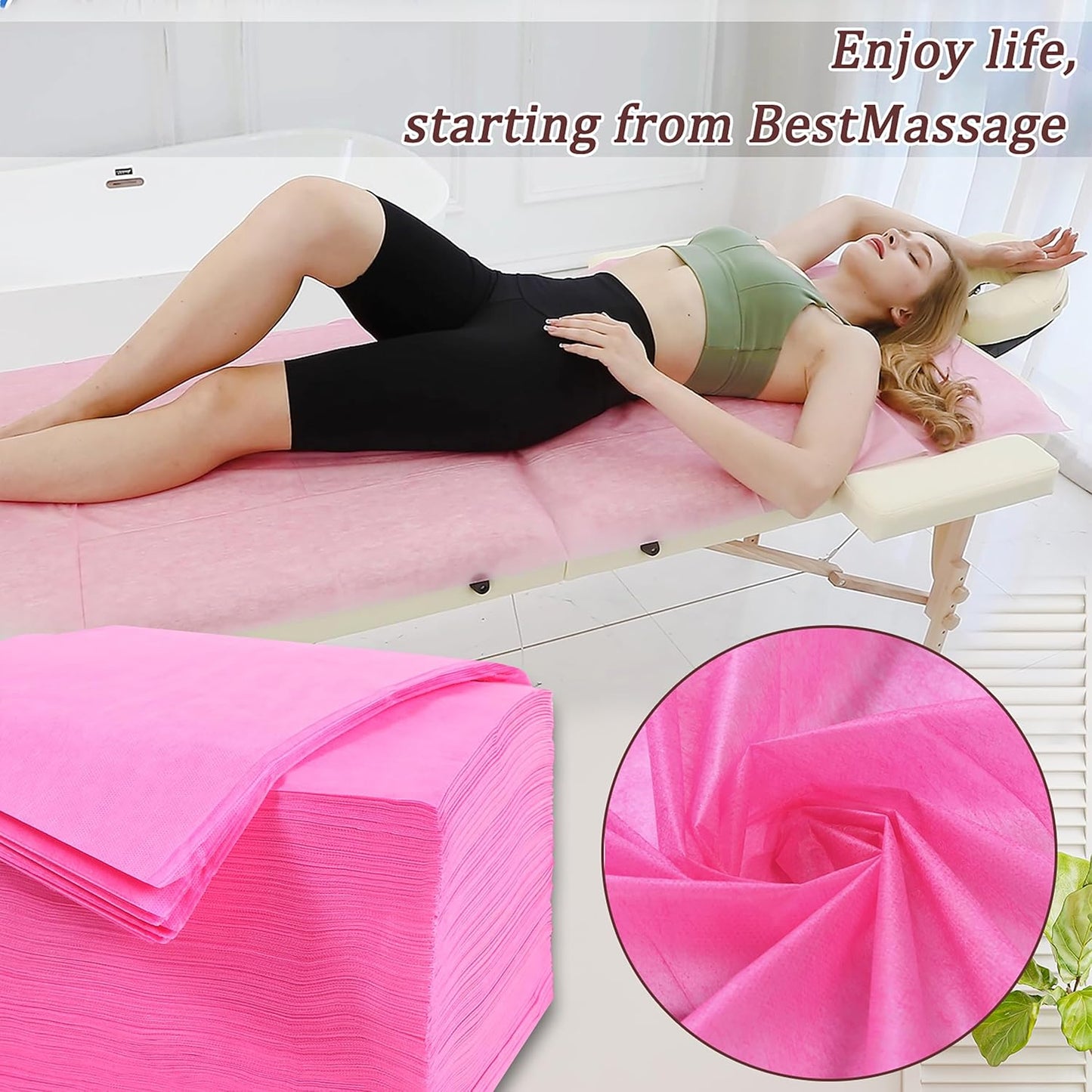 200 Pcs Disposable Bed Sheets 31" x 71" Massage Table Sheets Non Woven Fabric SPA Bed Cover Breathable for Massage Beauty Tattoos(200 Pcs Pink)