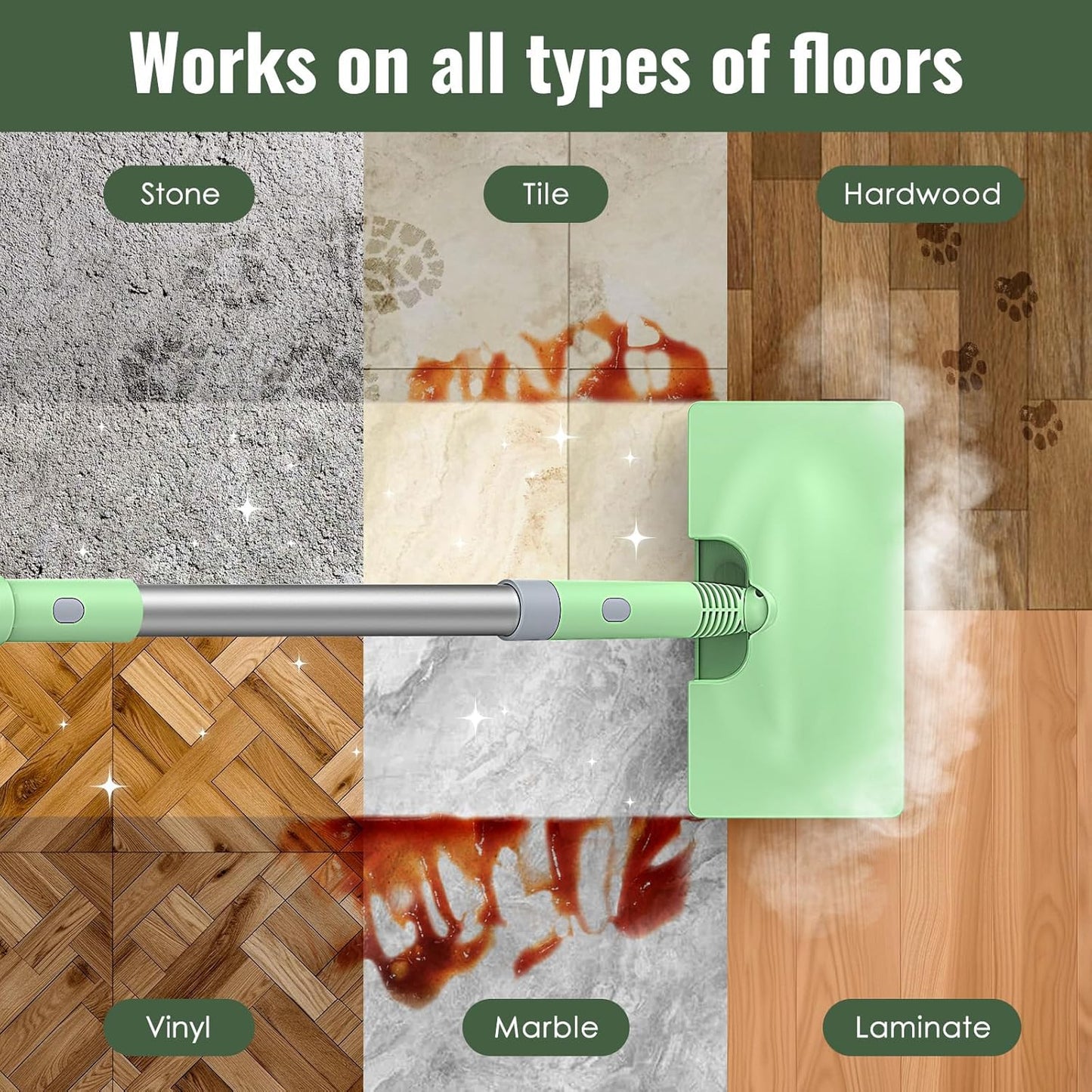 FEPPO Steam Mop with Detachable Handheld Steam Cleaner for Home and Floor Cleaning, 10-in-1 Multi-purpose Attachments & 2 Pads, Powerful Steamer for Floors, Hardwood, Tiles,Grout,Windows,Kitchen,Bath