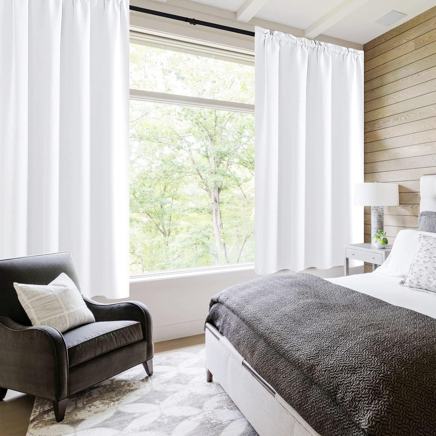 DWCN White Curtains for Living Room Thermal Insulated, 50% Light Blocking Curtains for Bedroom, Dining Room Window, W 52x L 63 Inch, Set of 2 Rod Pocket Curtain Panels