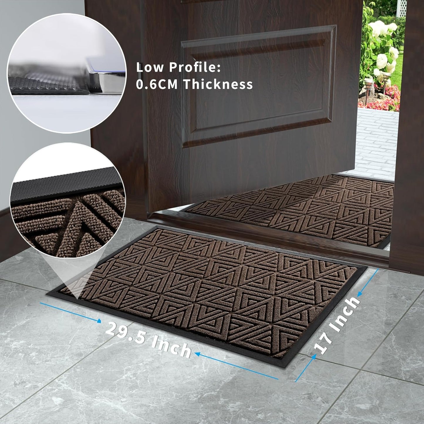 Yimobra Outdoor Mats for Front Door 29.5x17, All-Weather Waterproof Non-Slip Outdoor Door Mat Outside Eentrance, Garage/Patio Entryway Indoor Doormat, Easy Clean, Brown