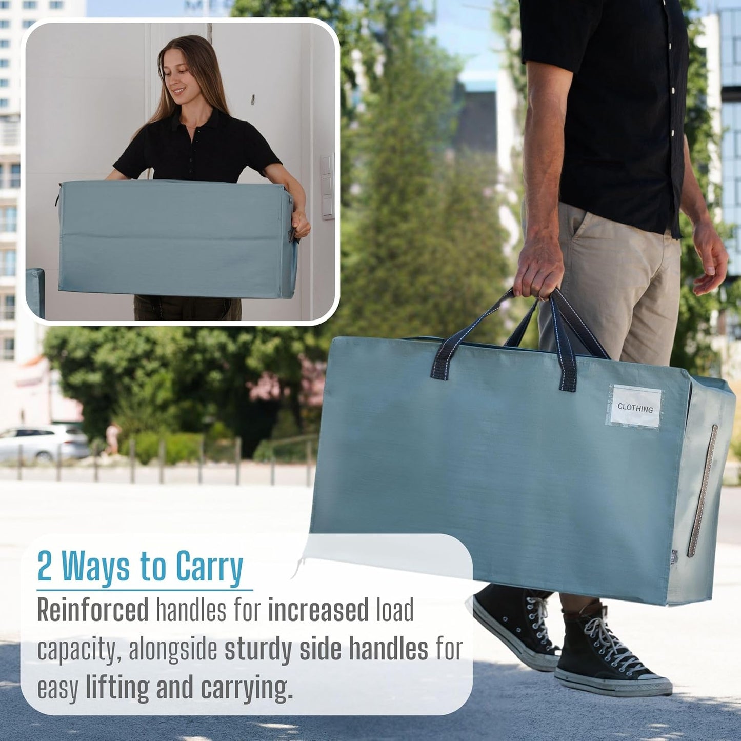 VENO 10 Pack Moving and Storage Bags, Heavy Duty, Alternative to Moving Boxes, Large Packing Totes Supplies for College Dorm Room with Zipper for Clothes, Wide Open Design (Light Blue Matte, 10 Pack)