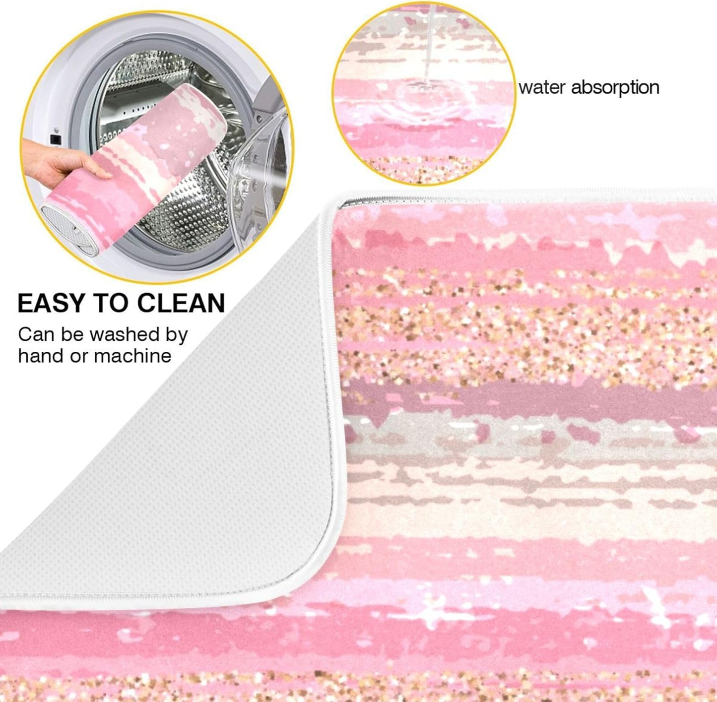 Pink Gold Stripe Dish Drying Mat for Kitchen Countertop 18x24 Rectangle Large Drying Mat Reusable Quick Dry Dish Sink Absorbent Mats Dishwasher Easy Clean Decorative Home Decor Essentials