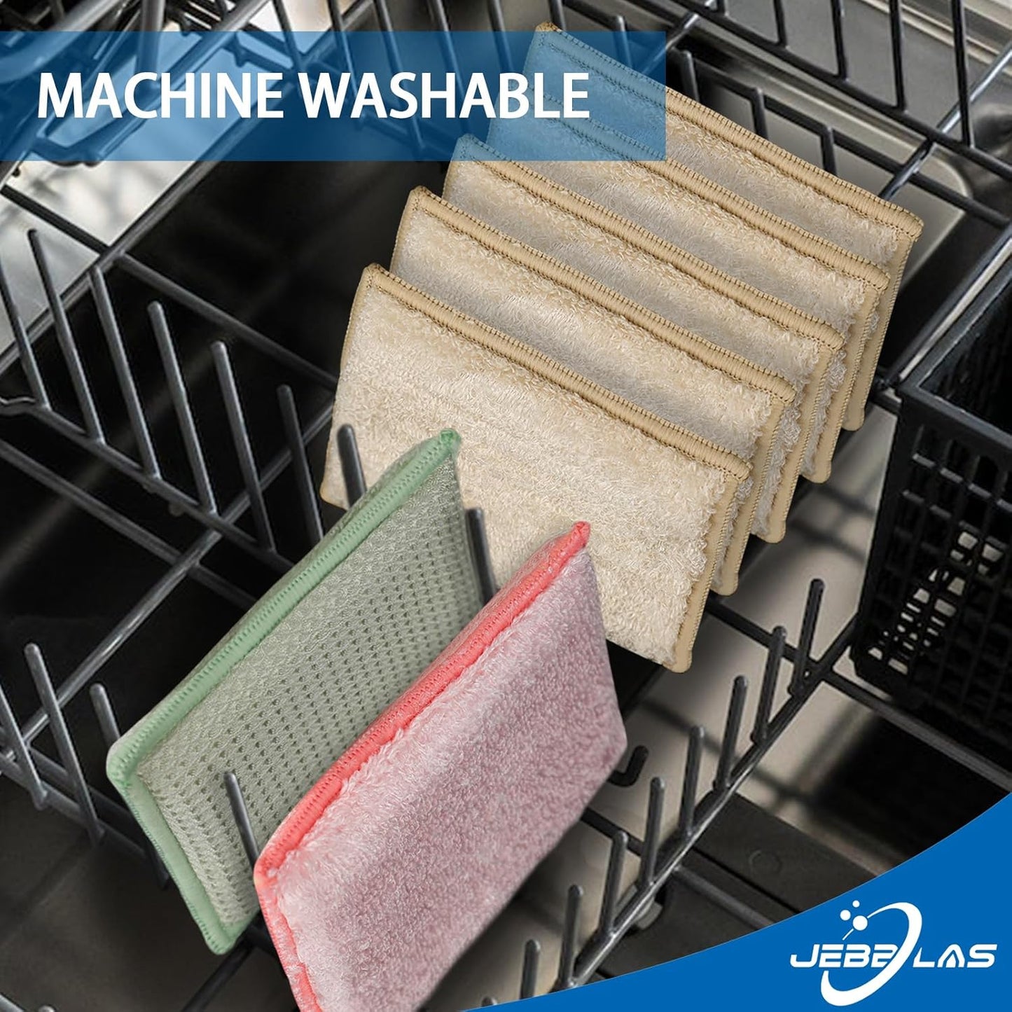 JEBBLAS Bamboo Natural Absorbent Sponges Kitchen Cleaning Sponges Reusable Dish Washing Sponges Beige (8 Pack)