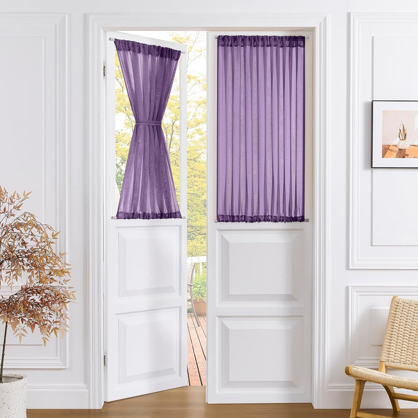 Tollpiz Short Sheer Curtain Linen Textured Curtain Sheers Doorway Light Filtering Voile Patio Glass Door Rod Pocket Curtains French Door, 54 x 54 inches Long, Royal Purple, Set of 1 Panel