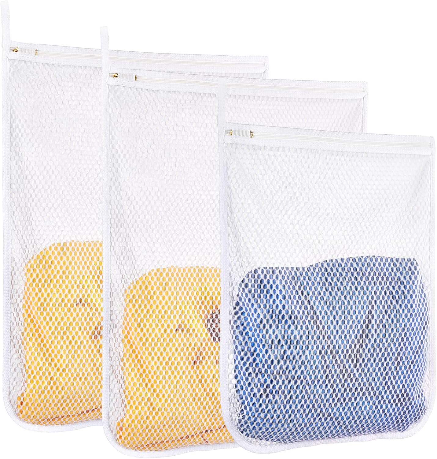 3 pcs Durable Honeycomb Mesh Laundry Bags for Delicates 16" x 19" (2 Large) 12" x 15" (1 Medium)