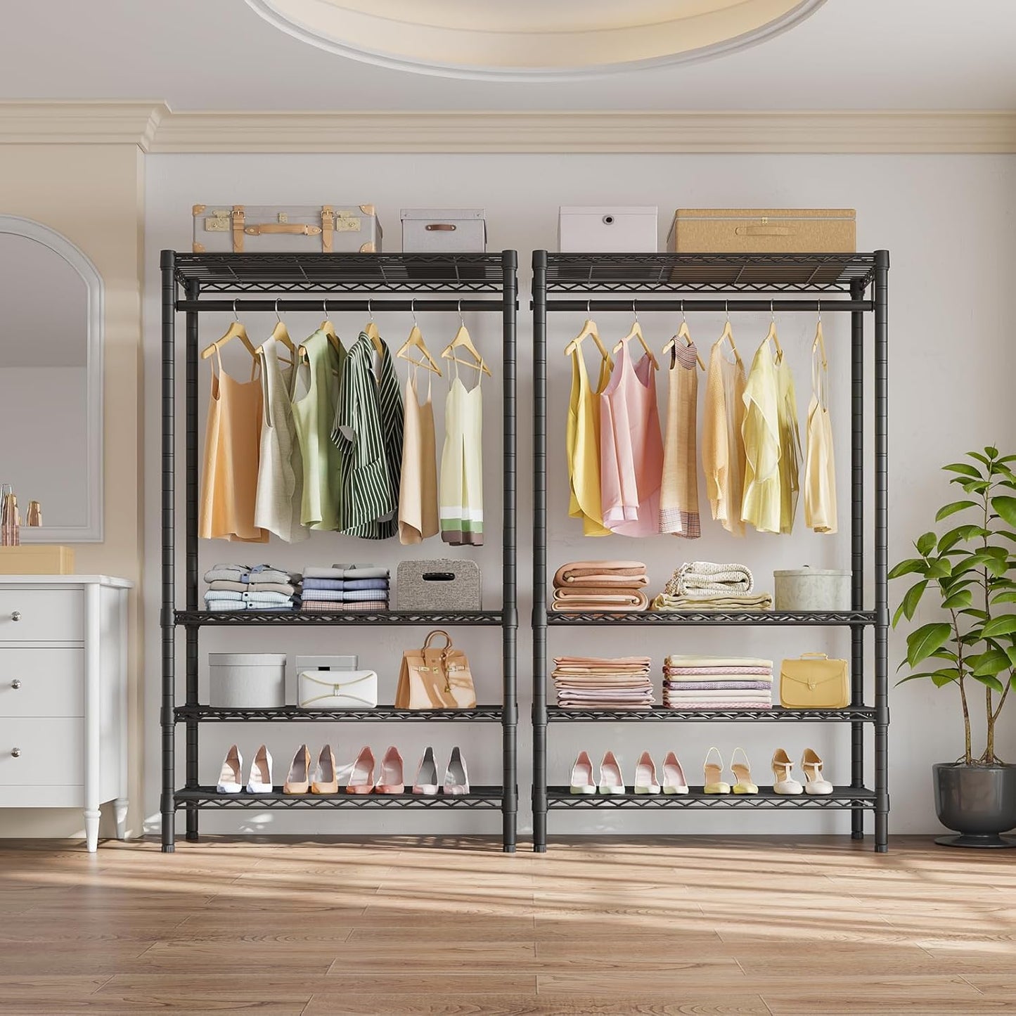 VIPEK V1 Wire Garment Rack 4 Tiers Heavy Duty Clothes Racks for Hanging Clothes Large Clothing Rack Freestanding Closet with Hanging Rod, 35.4'' L X 15.7'' W X 70.9'' H, Max Load 500LBS, Black