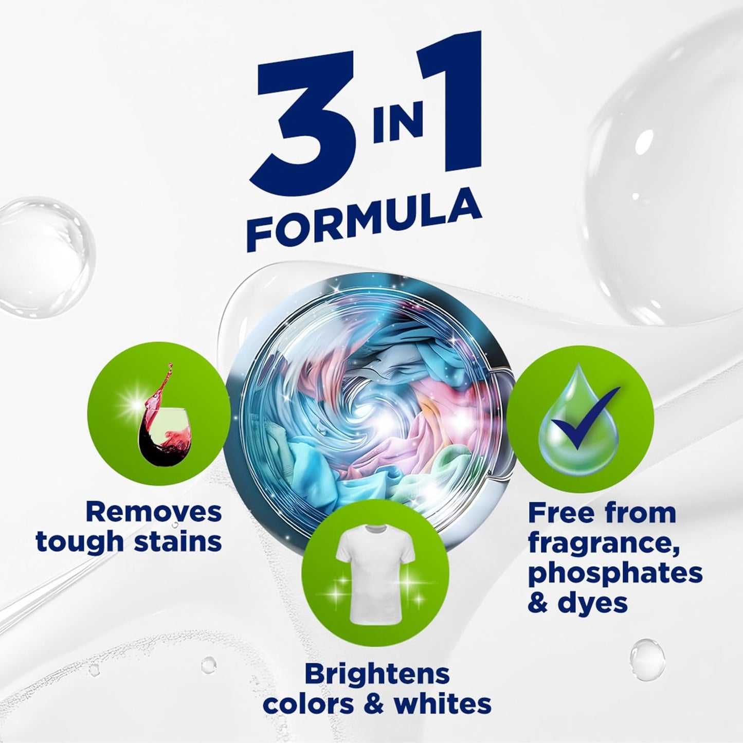 OxiClean Triple Action Free Versatile Stain Remover Powder, Use with Detergent, No Fragrance, No Dyes, No Phosphates, No Chlorine, Removes Stains, Brightens Colors and Whites, 4 lbs