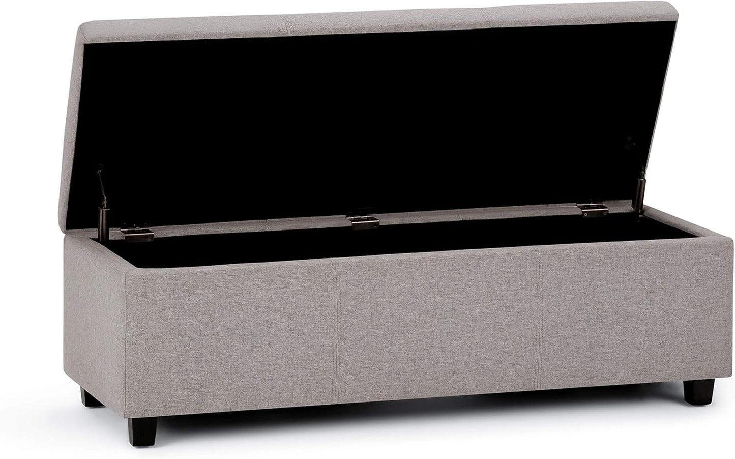 SIMPLIHOME Avalon 48 inch Wide Contemporary Rectangle Storage Ottoman Bench in Cloud Grey Linen Look Fabric, Assembled, for the Living Room, Entryway and Family Room